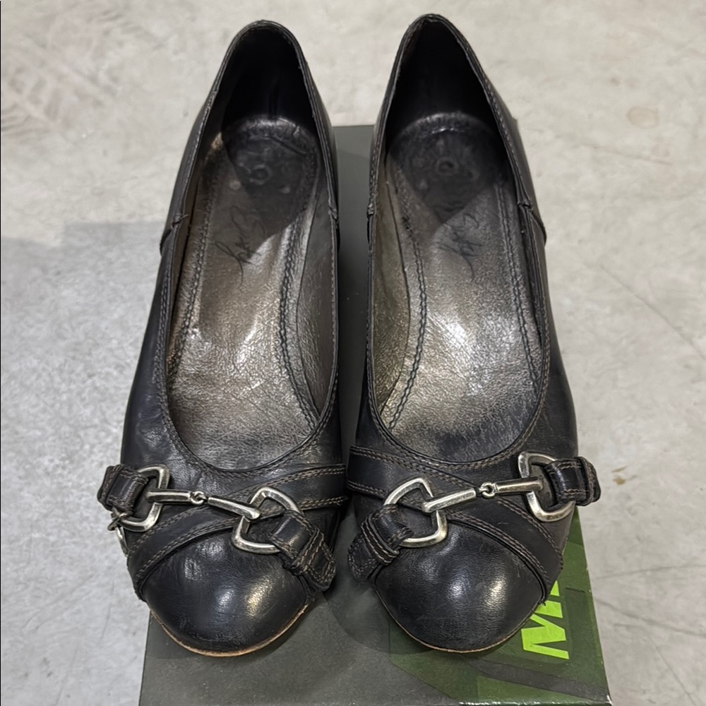 Miss Sixty Rose Black Leather 1" Cone Heel